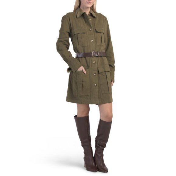 HYFVE Olive Button Down Mini Utility Dress - Picture 1 of 2